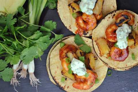 Gochujang Shrimp Tacos with Roasted Pineapple and Cilantro-Lime Sauce