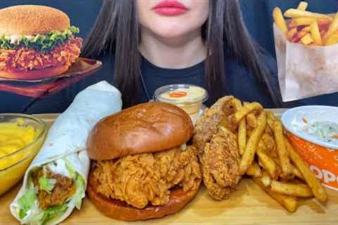 ASMR POPEYES FAST FOOD MUKBANG | EATING FRIED CHICKEN + CRISPY BURGER