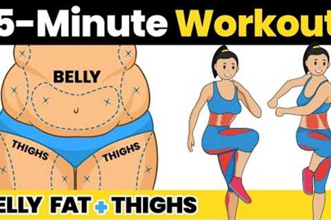 5 Minute BELLY FAT & THIGHS Workout to Lose Weight at Home Fast - Standing Exercise for Flat..